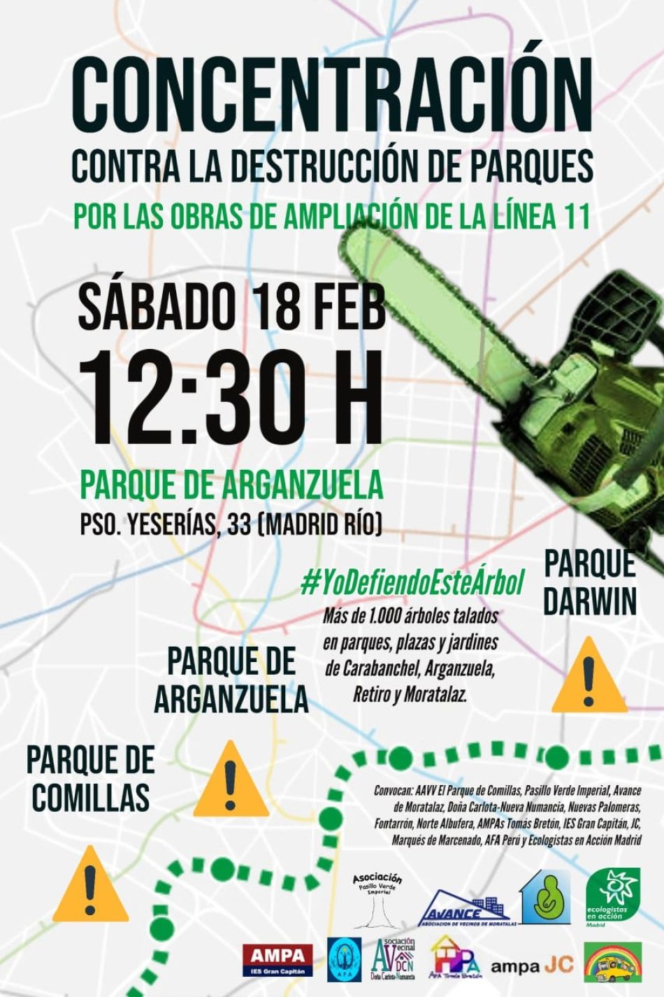 La Asociación Vecinal Pasillo Verde pide en el juzgado la paralización cautelar de la tala de árboles del Parque de Arganzuela