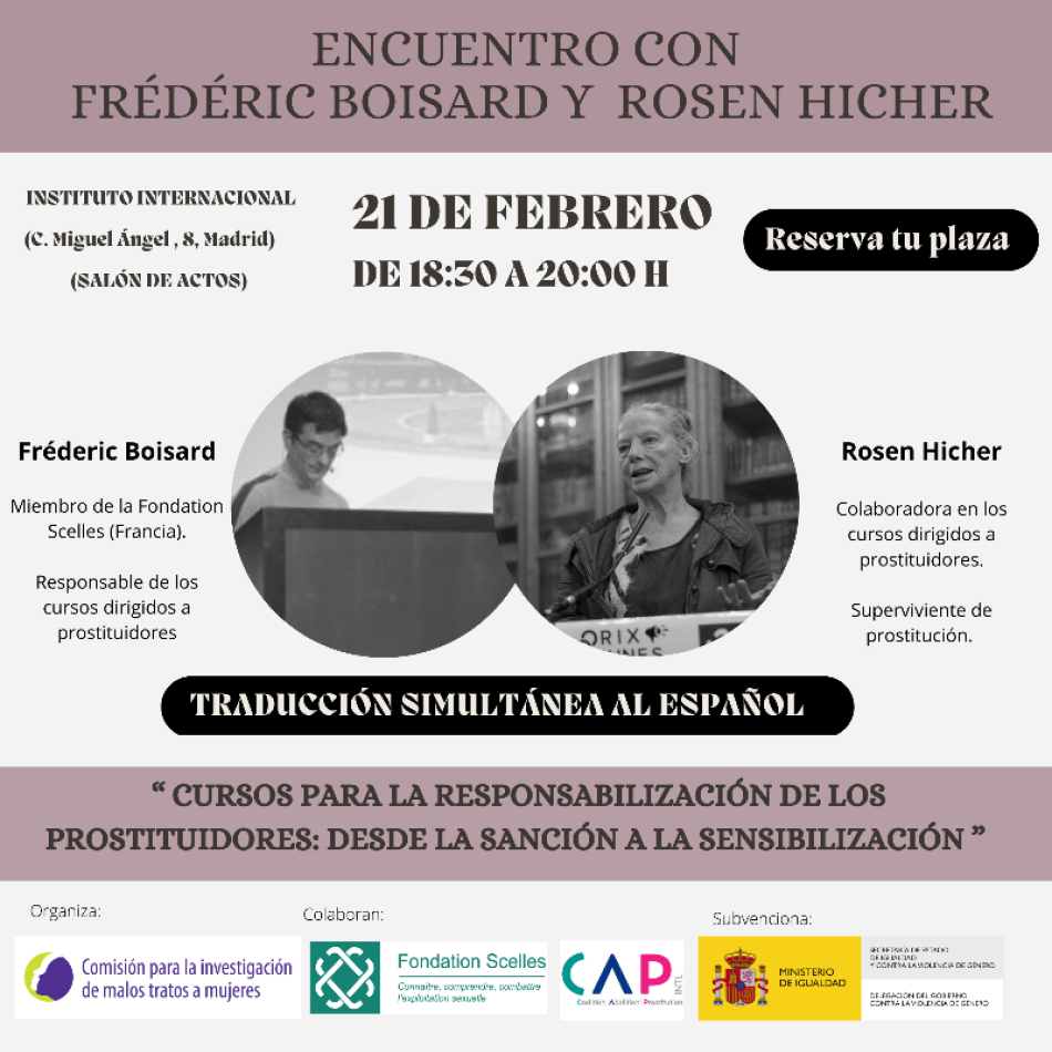 La CIMTM organiza en Madrid un encuentro con Frédéric Boisard y la activista abolicionista Rosen Hicher