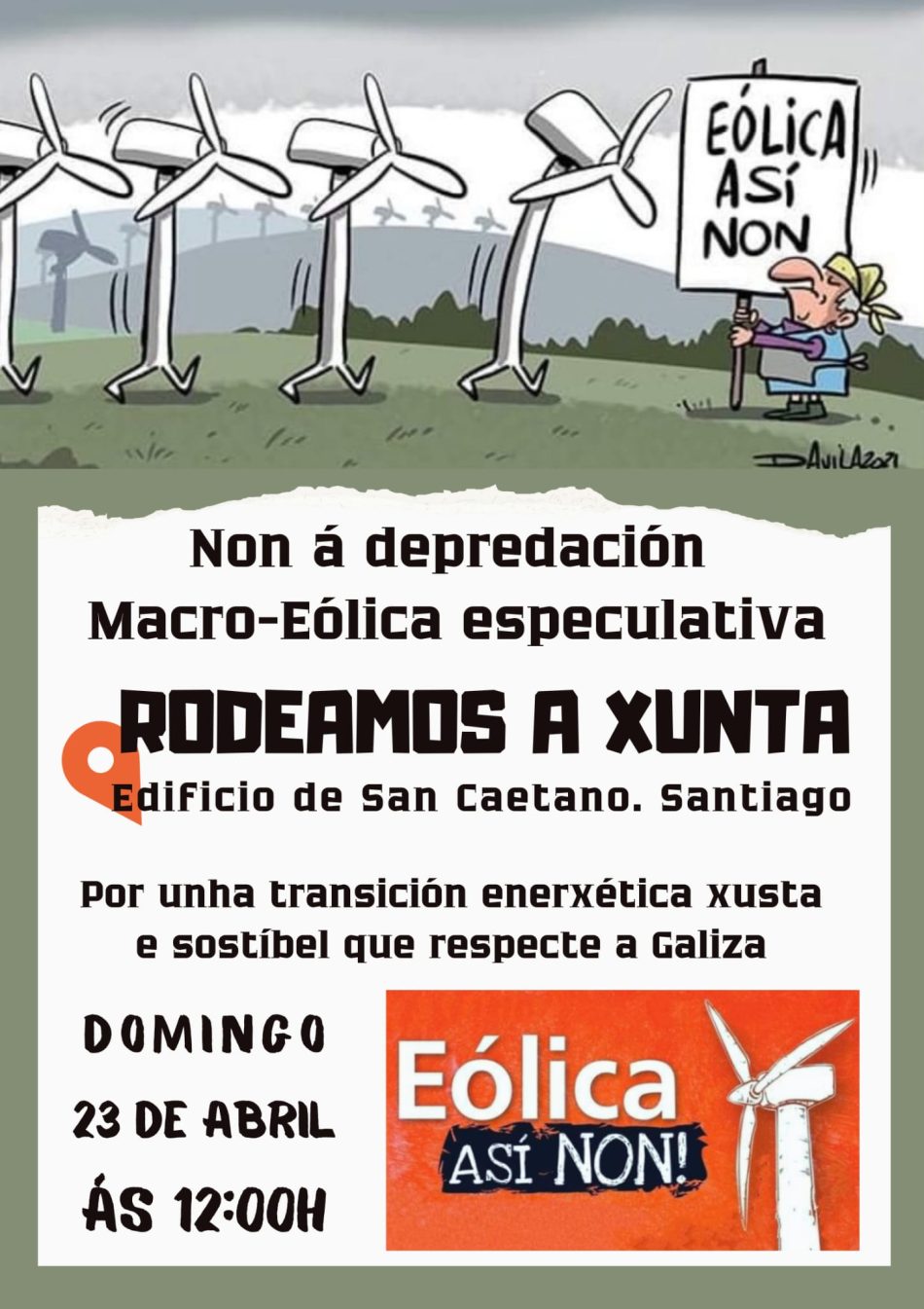 A Coordinadora Eólica Así Non! rodeará a Xunta este domingo contra espolio eólico e enerxético do país