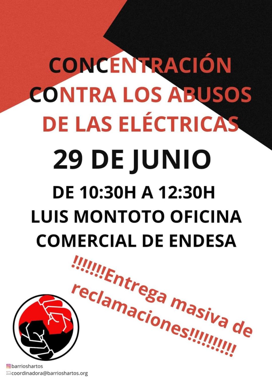 La Plataforma Interdistritos “Barrios Hartos” de Sevilla convoca nueva concentración contra los abusos del oligopolio eléctrico: 29J