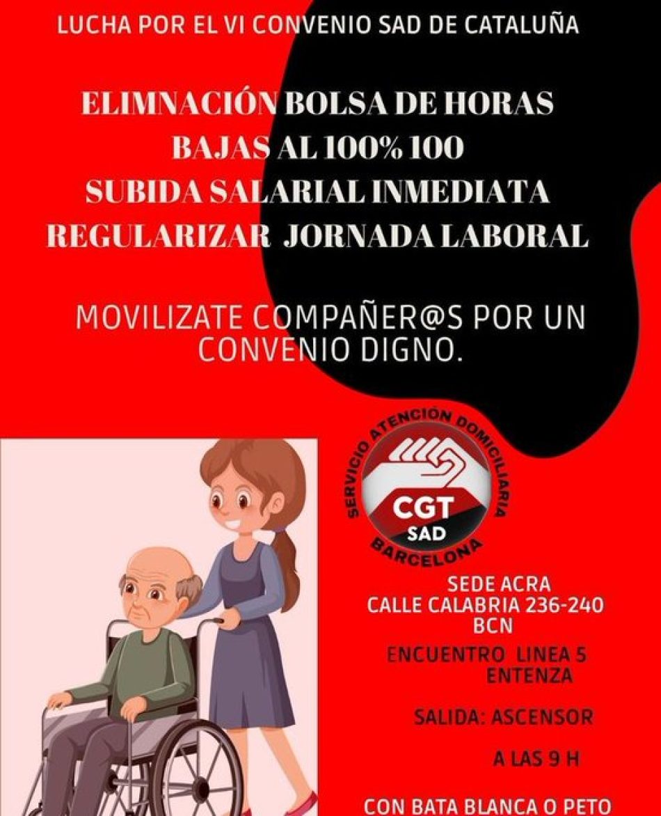 CGT convoca una concentración el 17 de octubre en el marco del VI Convenio del Servicio de Atención Domiciliaria de Catalunya