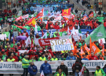 Sindicatos protestan contra normas de austeridad en Bruselas, Bélgica