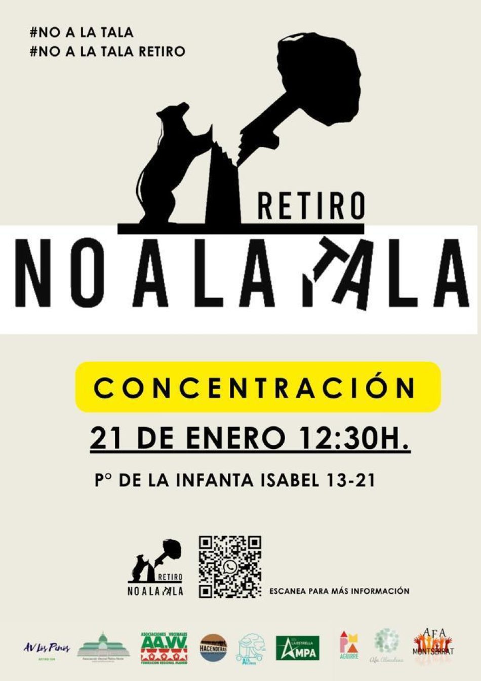 Protesta vecinal ante el inminente comienzo en Atocha de las talas de arbolado por la ampliación de la línea 11 de Metro