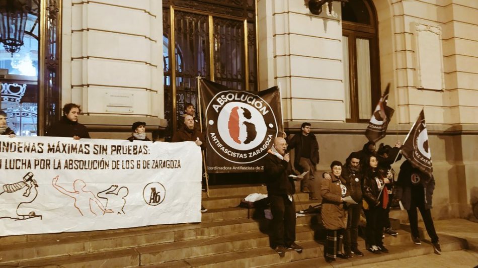 Cientos de personas se movilizaron contra la condena a prisión sin pruebas a 4 de los 6 de Zaragoza, en la que el Supremo argumentó «coautoría» al no poder identificarlos