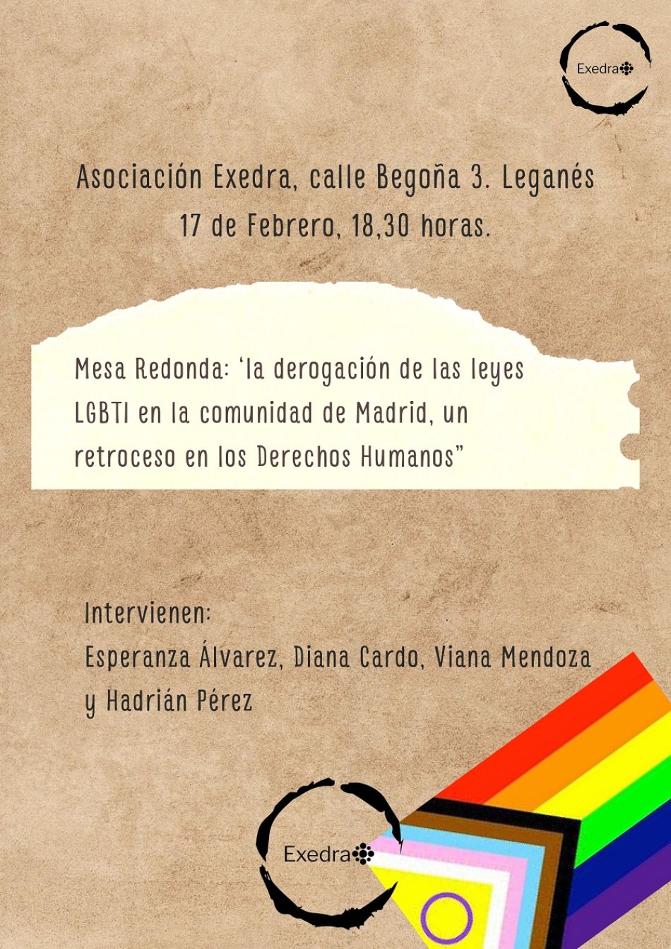 Mesa Redonda: «¿Cómo afecta al colectivo LGBTIQ+ la derogación de la ley lgbti-trans de la Comunidad de Madrid?»
