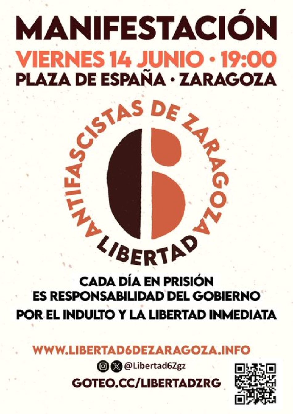 Convocada manifestación hoy viernes 14 de junio por la libertad de los antifascistas de Zaragoza
