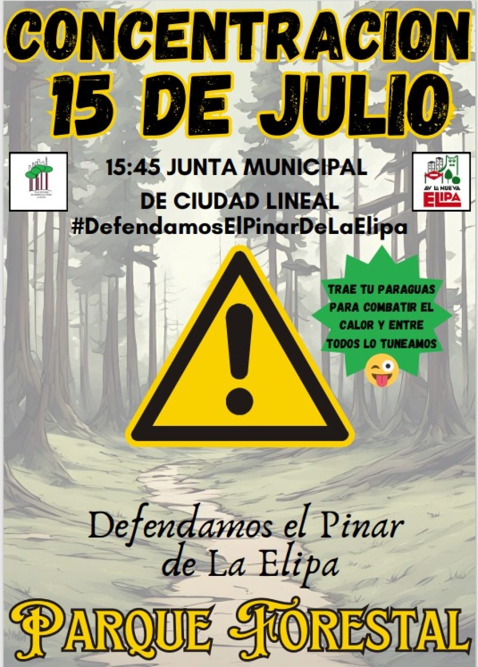 Concentración ante la Junta de Ciudad Lineal para defender el carácter forestal del Pinar de La Elipa (Madrid)