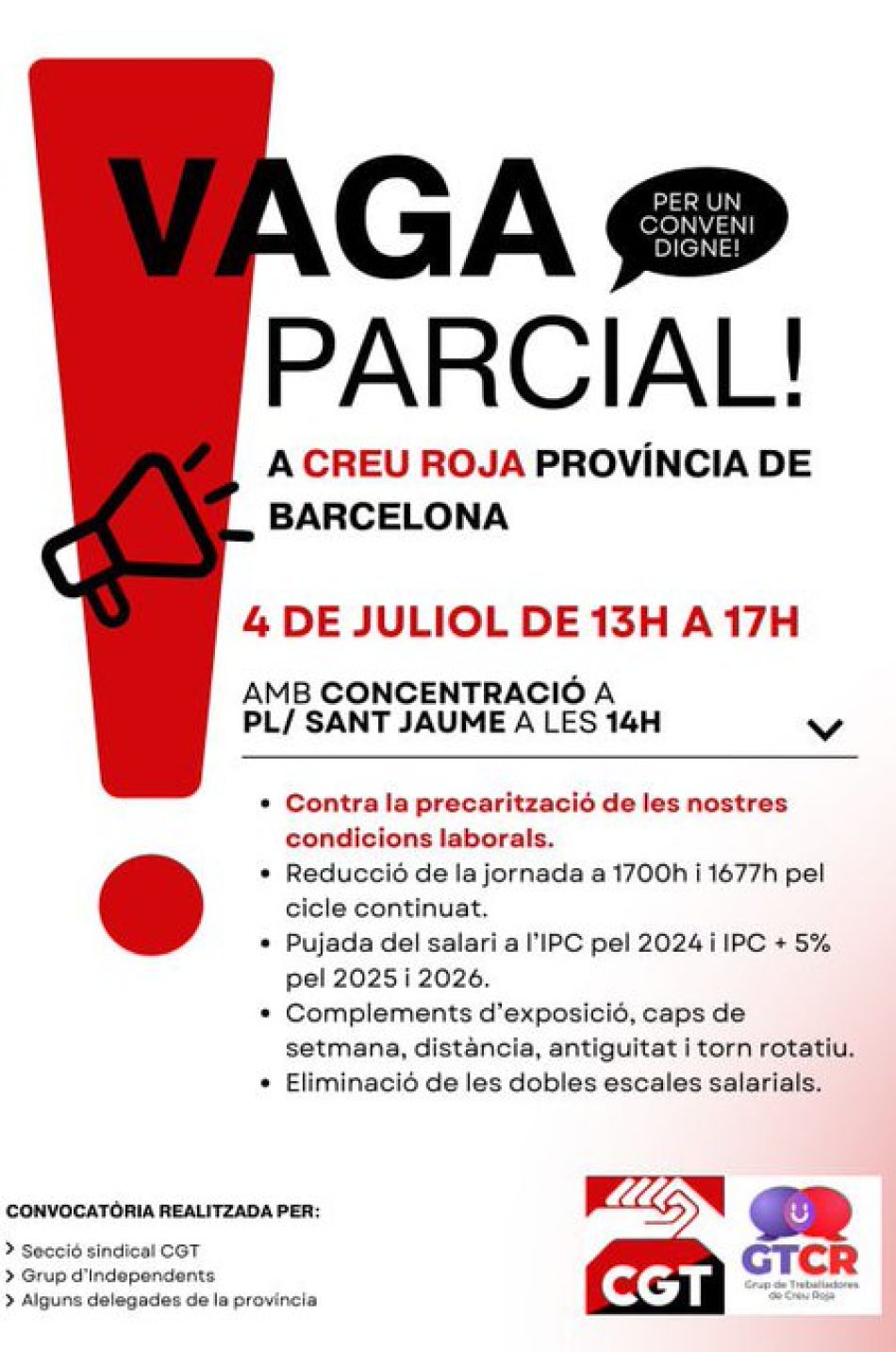 Huelga en Cruz Roja de  Barcelona el 4 julio, por un convenio digno