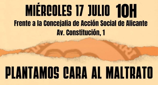 El Sindicat de Barri de Carolines (Alicante) convoca concentración de protesta contra de la dejación de funciones por parte de la Concejalía de Acción Social frente a desahucios de personas vulnerables