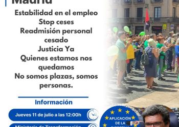 Convocan el próximo jueves 11 una concentración ante el Ministerio de Función Pública para reivindicar un cambio normativo que estabilice al personal en abuso de temporalidad