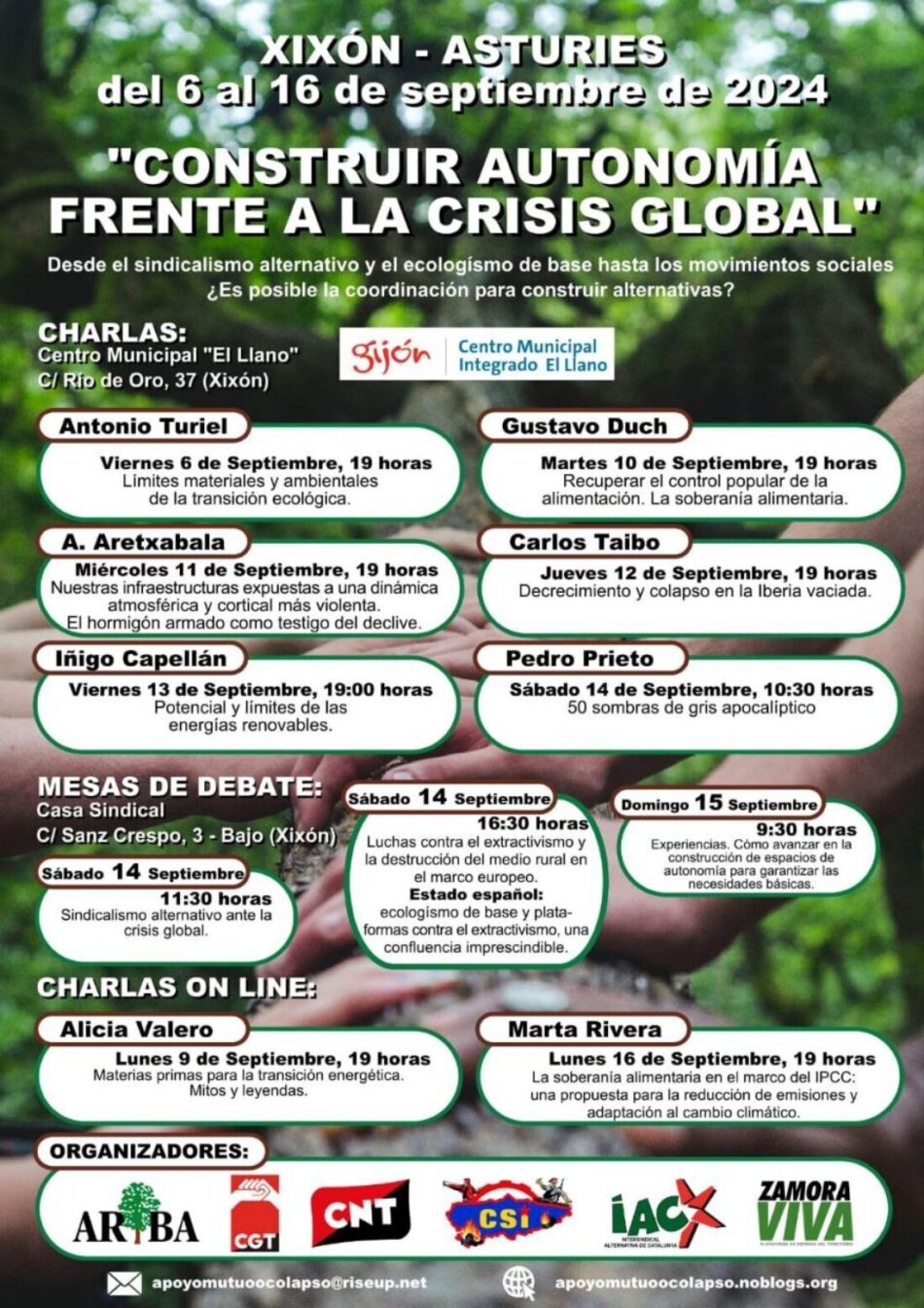 CGT participará en las jornadas «Construir autonomía frente a la crisis global» en Gijón del 6 al 16 de septiembre