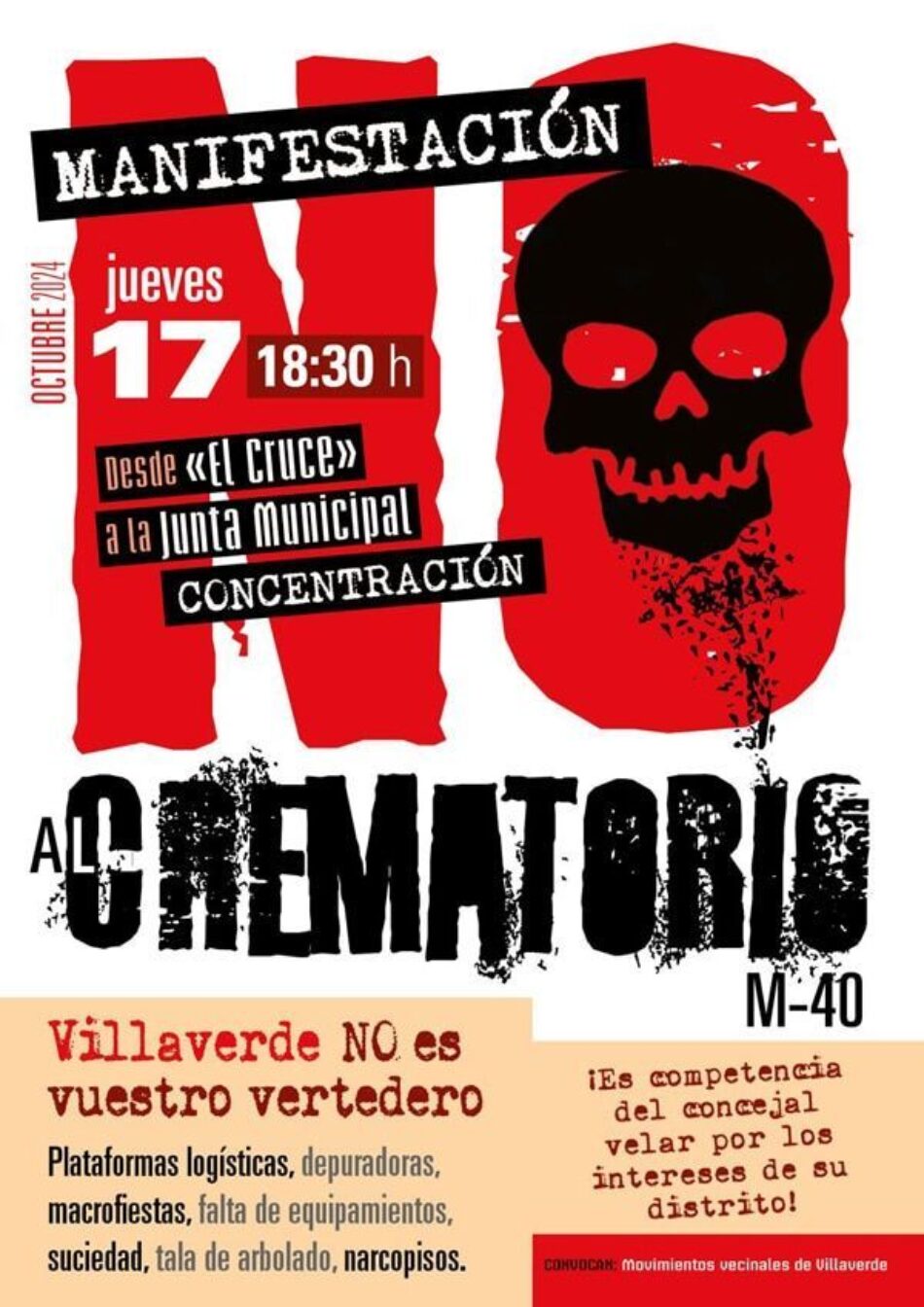 Manifestación vecinal hasta la Junta de Villaverde contra el crematorio de la M40