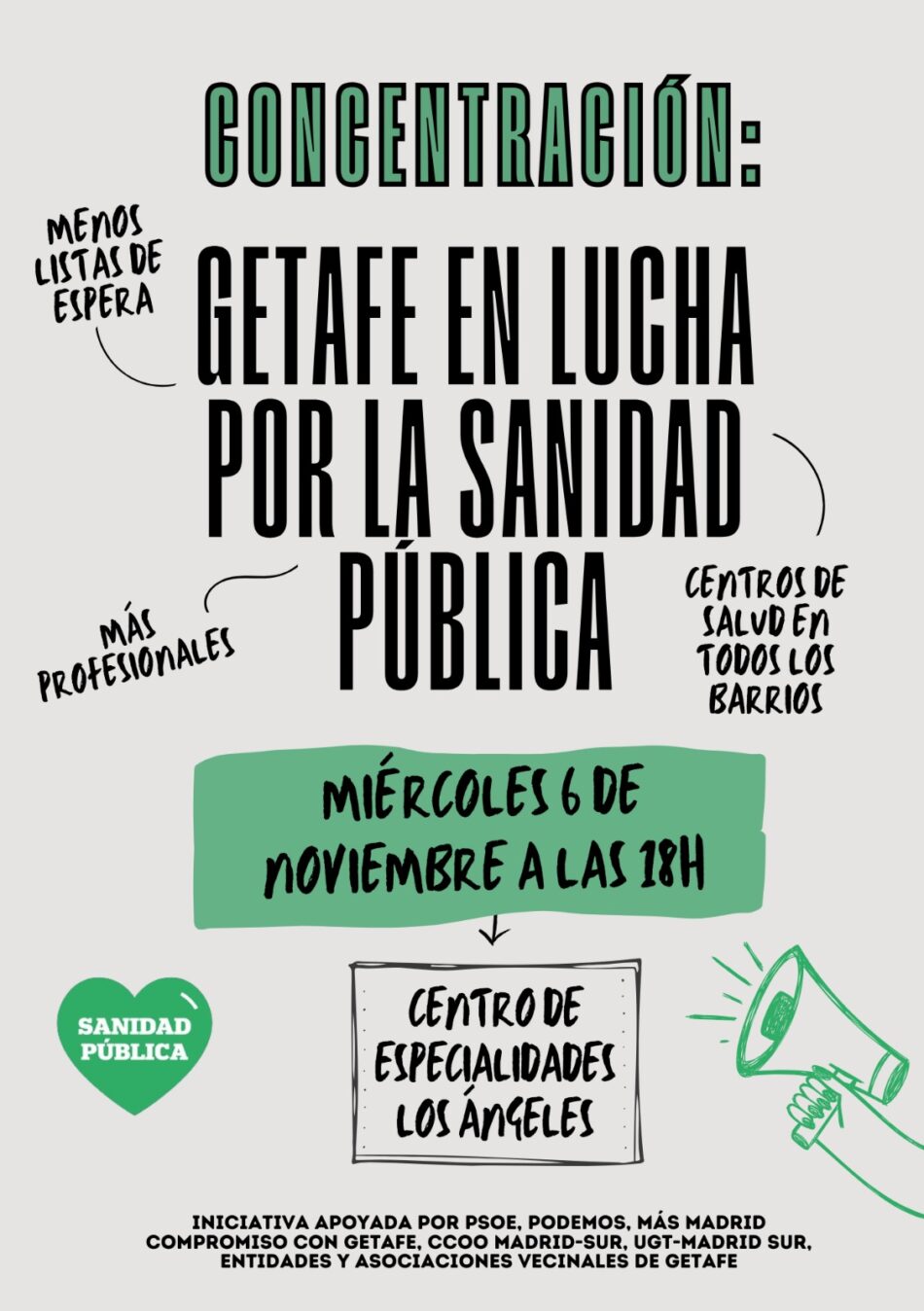 Getafe se concentrará por la Sanidad Pública el 6 de noviembre