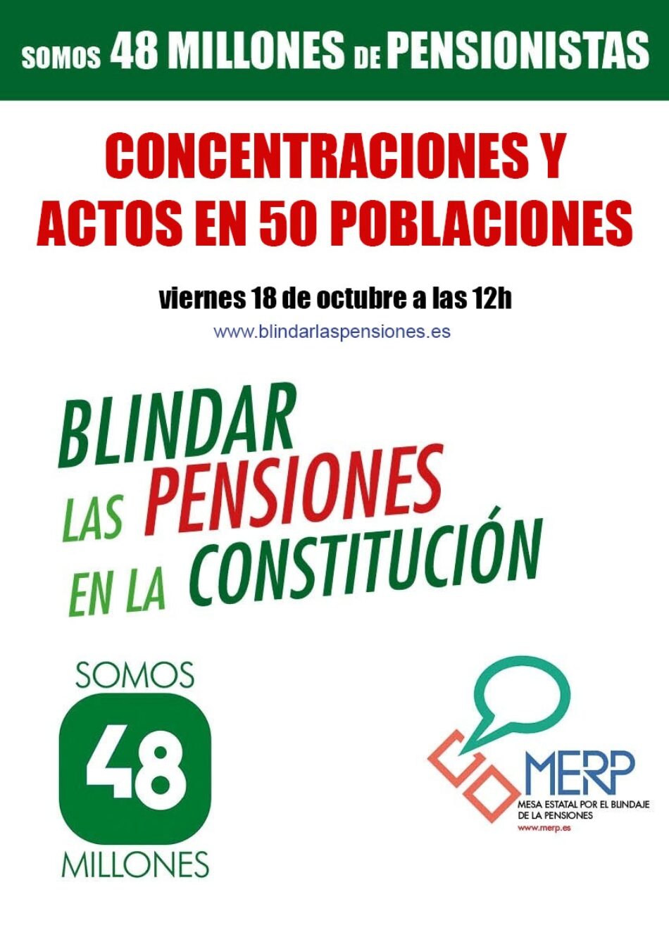 Concentraciones en 50 ciudades con el lema ‘Somos 48 millones de pensionistas’