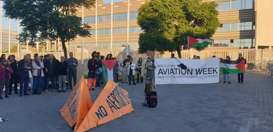 Más de un centenar de organizaciones denuncian ante la Feria Aviation Week las complicidades de los gobiernos del PSC con el genocidio en Palestina