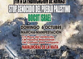 La solidaridad con Palestina se moviliza en el pueblo extremeño de Navalmoral de la Mata contra la fabricación de armas de Rheinmetall para Israel