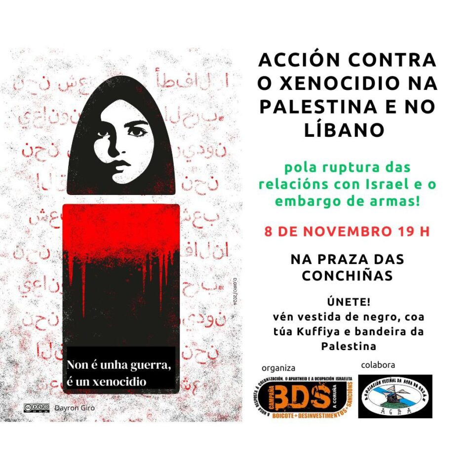 Acción contra o xenocidio na Palestina e no Líbano (8 de novembro, Coruña)