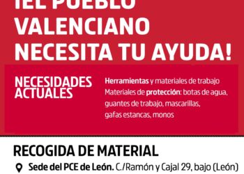 El PCE de León sigue recogiendo material para enviar a las zonas afectadas por la DANA