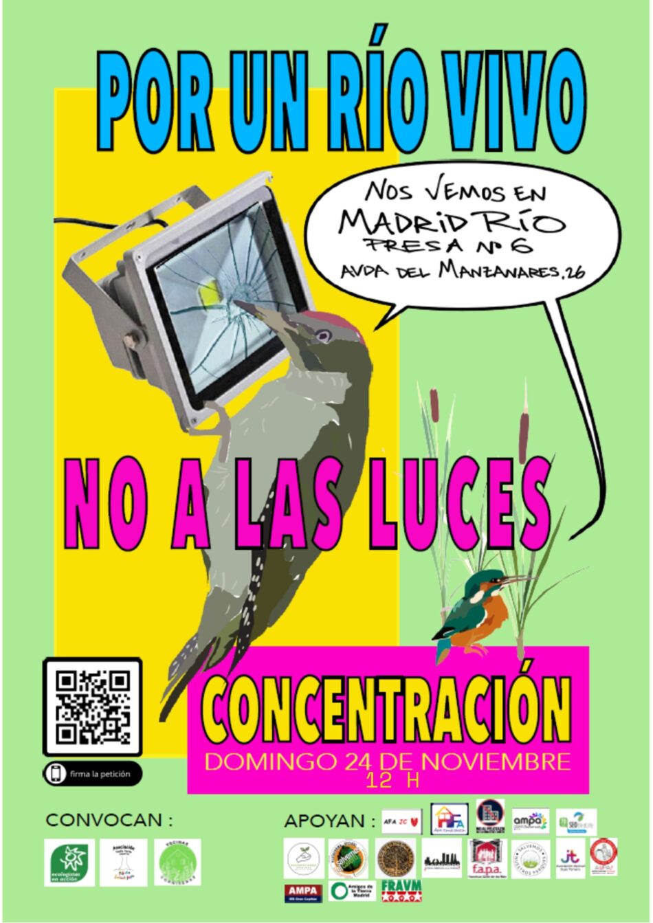 Vecinos y ecologistas piden medidas cautelares contra el alumbrado ornamental en el cauce del Manzanares en Madrid Río