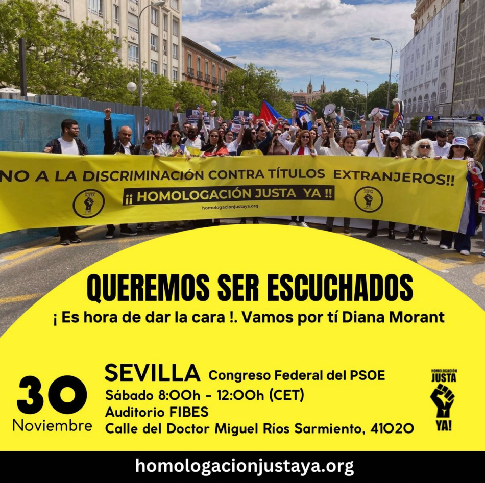 Homologación Justa Ya convoca manifestación en el Congreso del Partido Socialista en Sevilla, el 30 de noviembre 