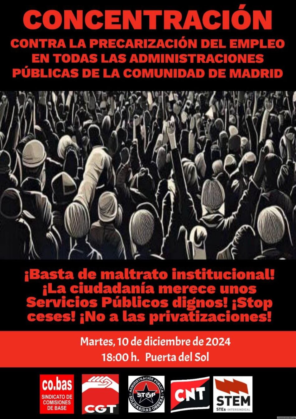 Miles de familias en la calle y sin sueldo por Navidad tras las estabilizaciones en todas las administraciones públicas. Convocada concentración en Madrid el 10 de diciembre