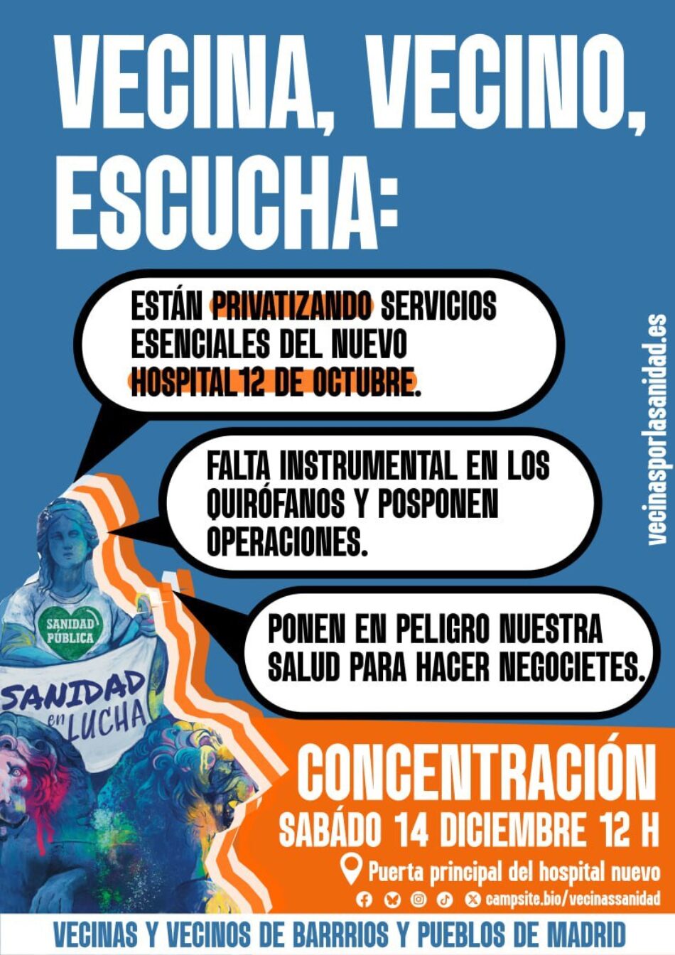 Tres importantes citas contra los recortes en la Sanidad Pública en Madrid; 12, 14 y 16 de diciembre