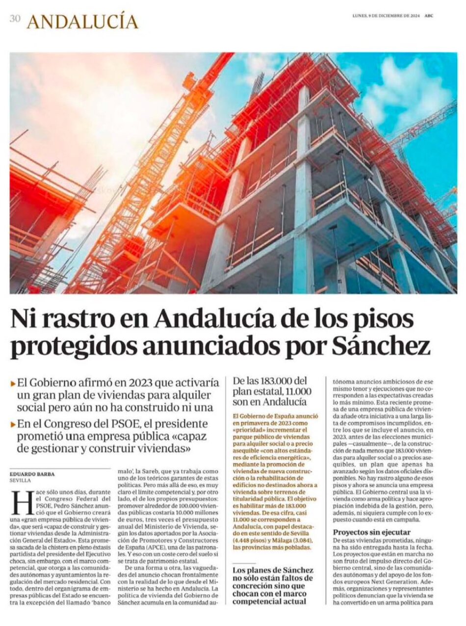 El Ministerio de Vivienda y Agenda Urbana corrige en un comunicado una «pieza errónea de ABC de Sevilla»