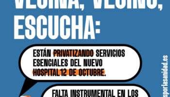 Sanidad Pública: 14 de diciembre concentración vecinal en el nuevo Hospital 12 de Octubre y el 16 nueva entrega masiva de reclamaciones por Registro