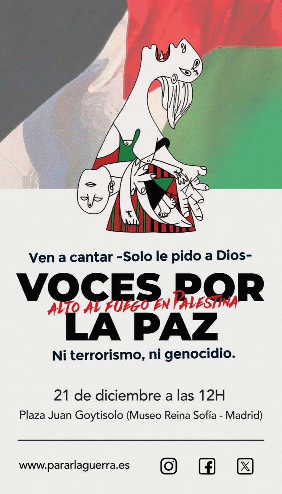 Voces por la Paz en Palestina / homenaje a Marisa Paredes y Federico Mayor Zaragoza, el 21 de diciembre, en el Museo Reina Sofía 