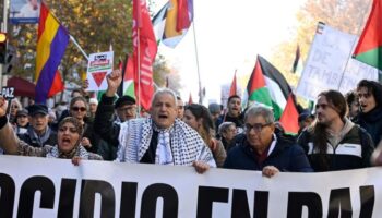 Manifestantes exigieron en Madrid el embargo de armas a Israel, desde la embajada de EE.UU. al Ministerio de Defensa