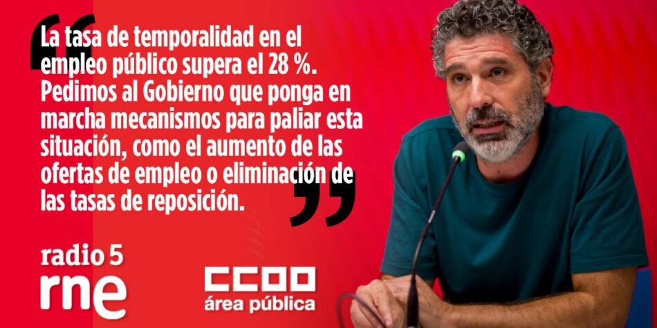 El coordinador del Área Pública de CCOO, Lucho Palazzo, exige aumentar la oferta de plazas y eliminar la tasa de reposición para que baje la temporalidad en el empleo público