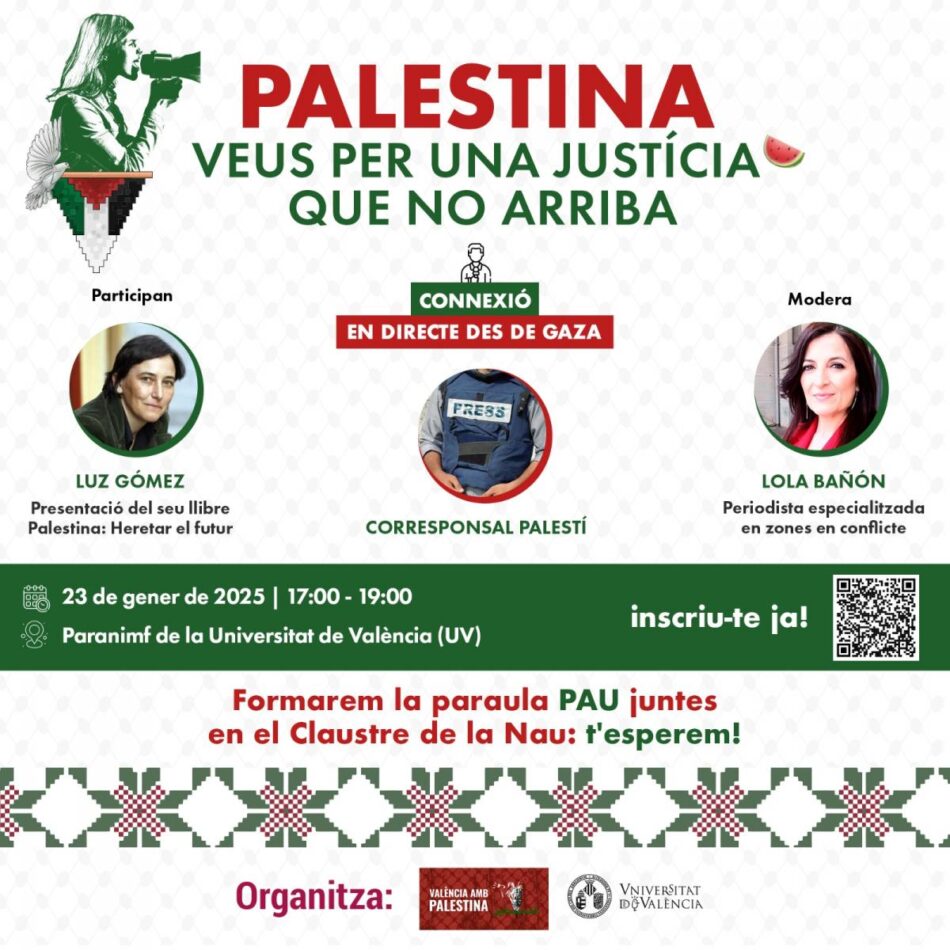 La Plataforma Valencia con Palestina organiza una jornada en la Universidad de Valencia