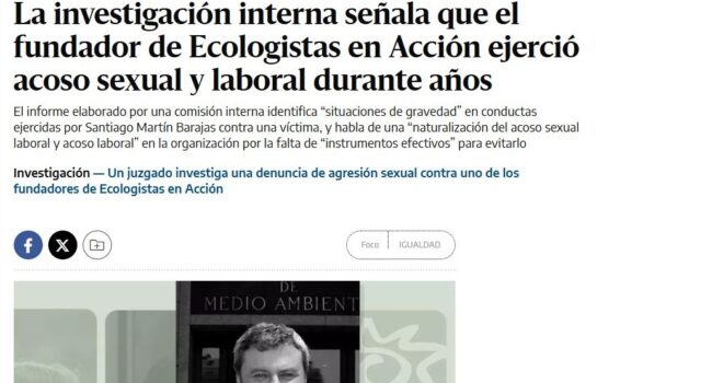 Ecologistas en Acción ante la filtración a ‘elDiario.es’ del informe preliminar de su Comisión contra el Acoso