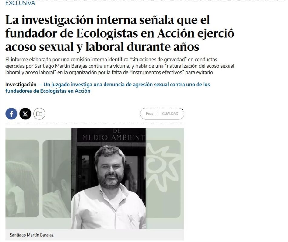 Ecologistas en Acción ante la filtración a ‘elDiario.es’ del informe preliminar de su Comisión contra el Acoso