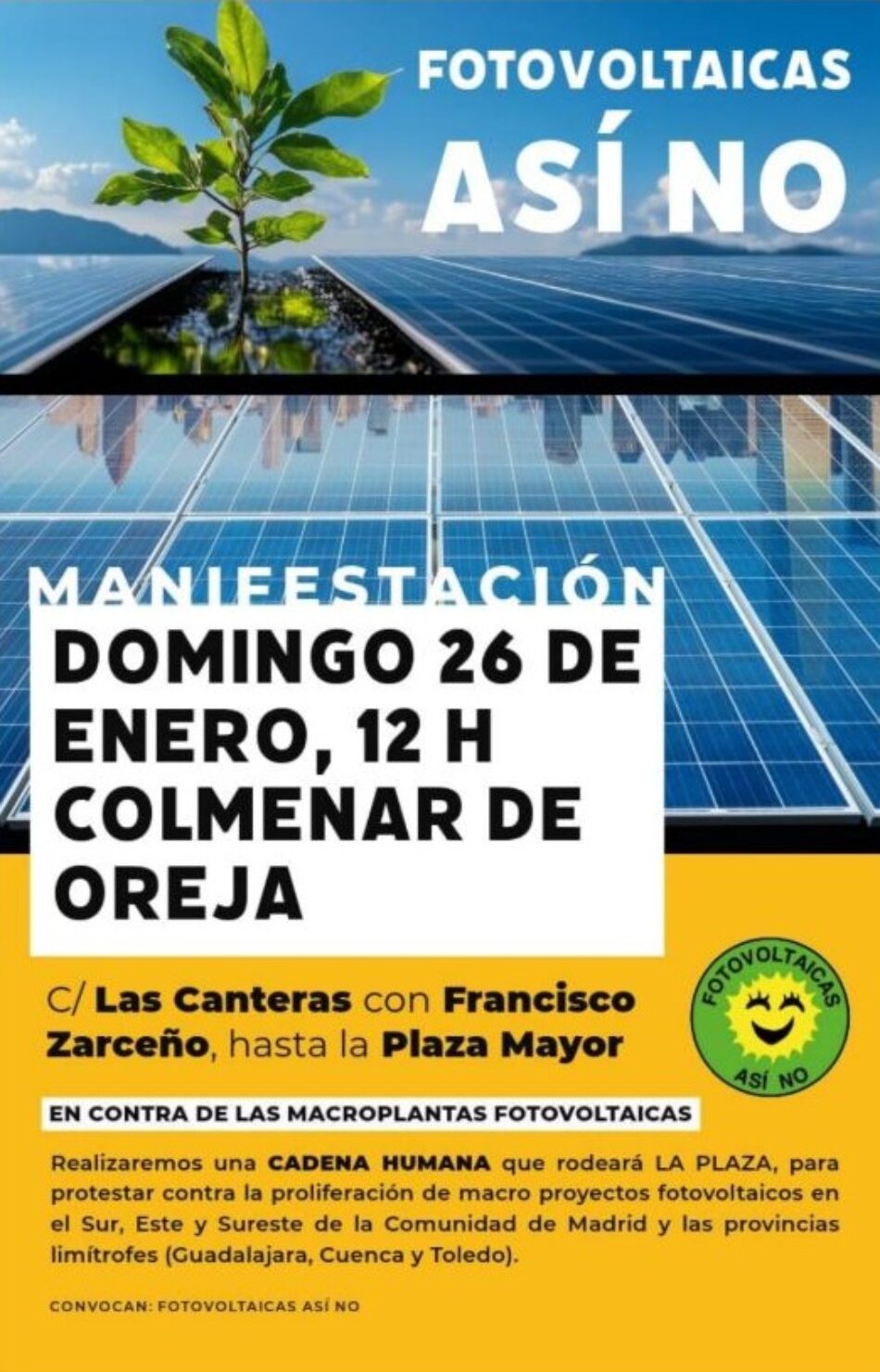 Cadena humana contra las macro-plantas fotovoltaicas en Madrid, Toledo, Cuenca y Guadalajara