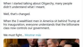 Bernie Sanders: «Cuando los tres hombres más ricos de Estados Unidos se sientan detrás de Trump en su toma de posesión, todos entienden que la clase multimillonaria ahora controla nuestro gobierno»