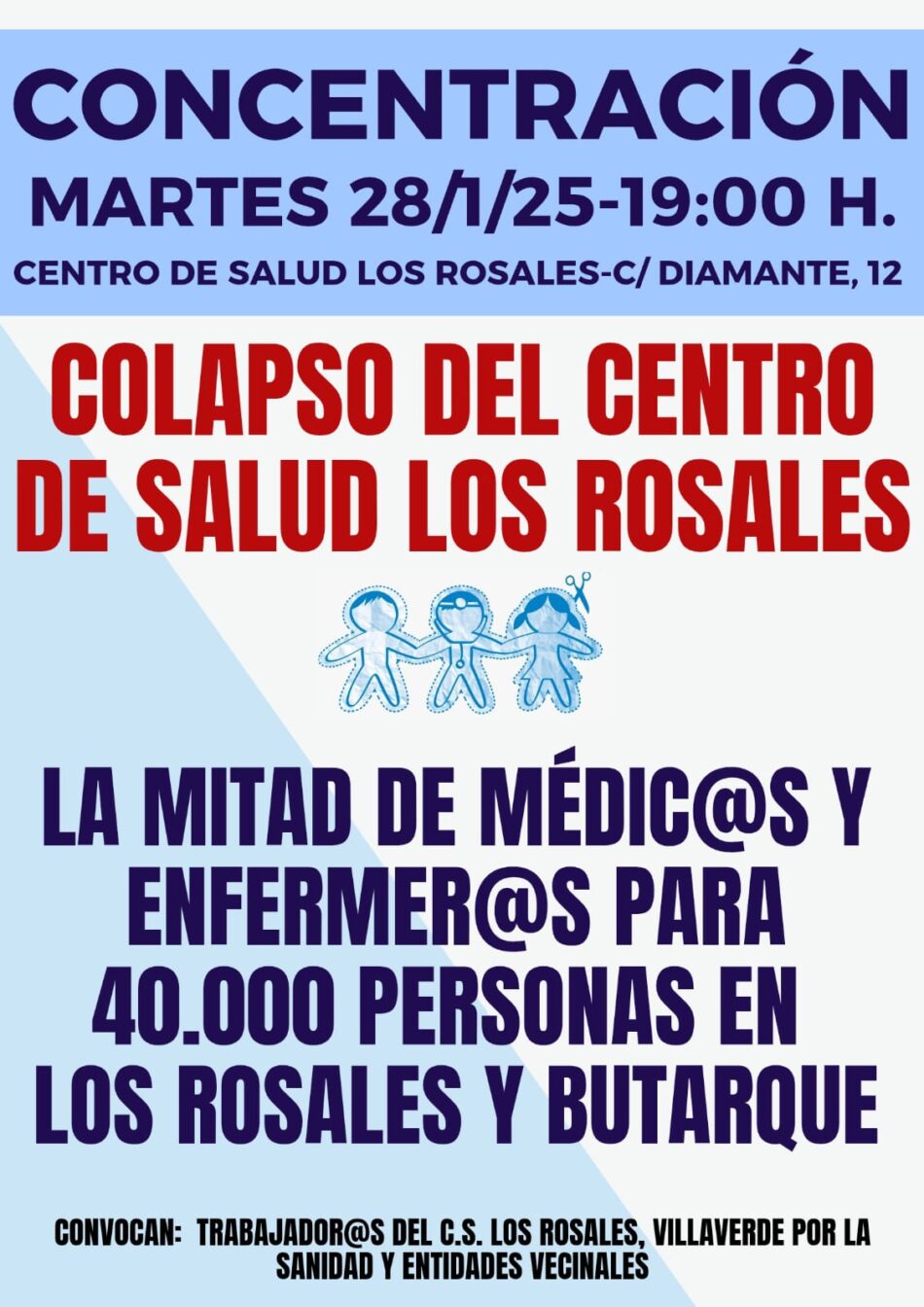 Concentración para frenar el colapso del Centro de Salud Los Rosales de Villaverde, que pierde la mitad de sus profesionales