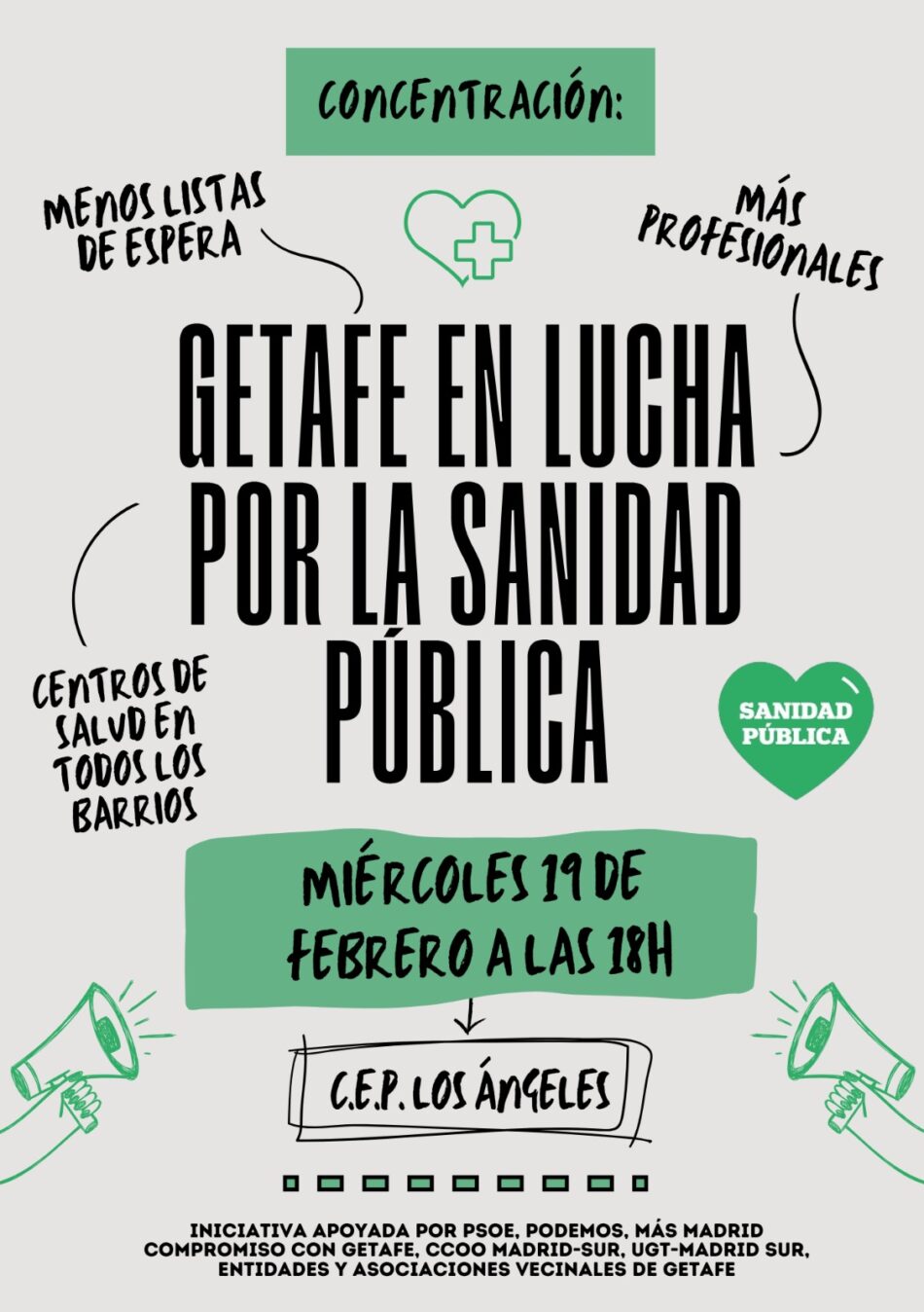 Getafe se concentrará por la Sanidad Pública el 19 de febrero