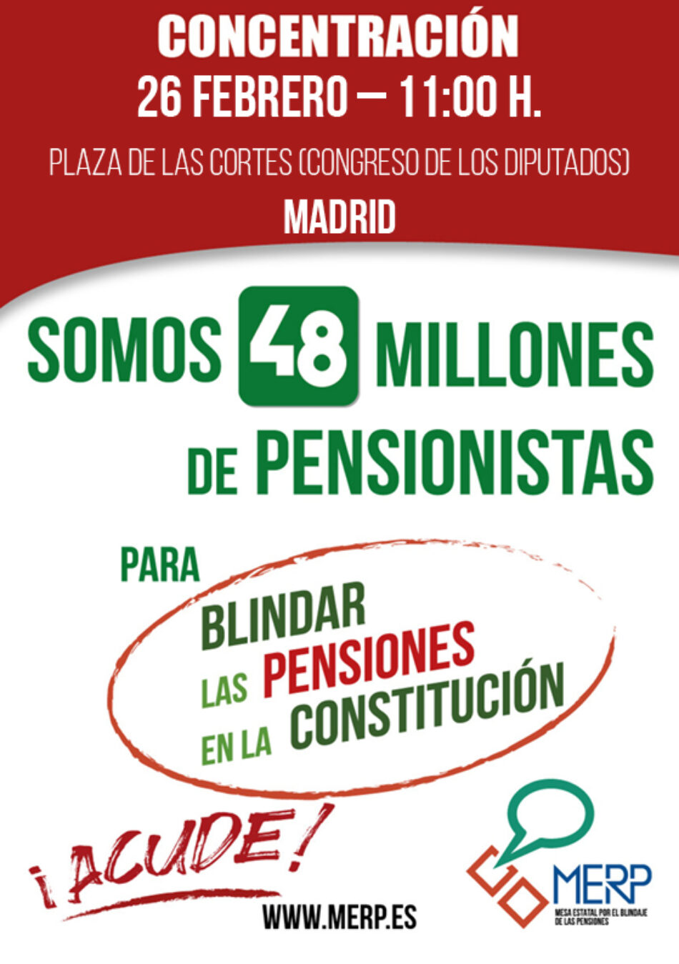 Jóvenes y pensionistas salen juntos a la calle con el lema ‘Somos 48 millones para blindar las pensiones’