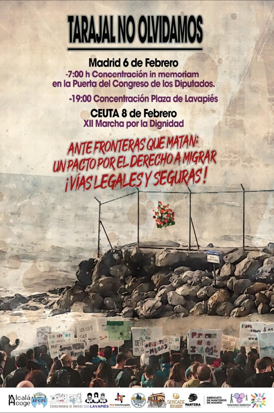 Concentraciones el 6 de febrero en Madrid: «Tarajal, no olvidamos». XII Marcha de la dignidad el día 8 en Ceuta