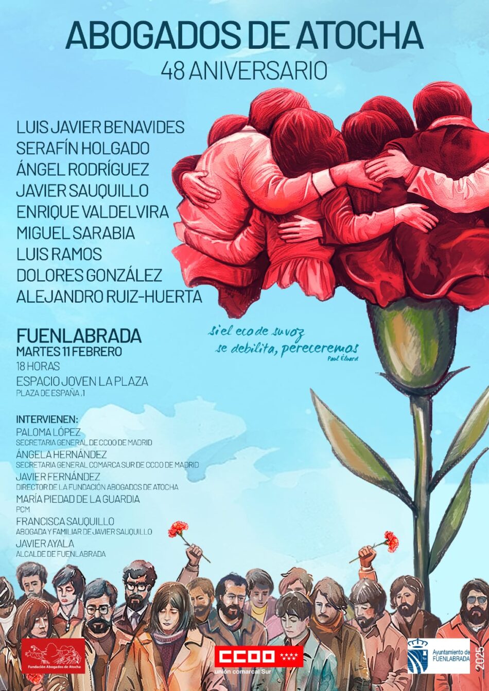 CCOO celebra este martes un homenaje a los Abogados de Atocha en Fuenlabrada