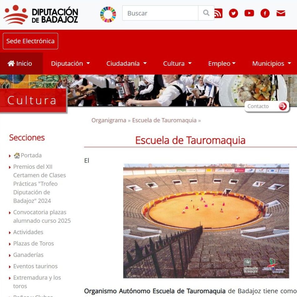 La Tortura No Es Cultura rechaza el aumento del 31% en el presupuesto de la Escuela de Tauromaquia por parte de la Diputación de Badajoz