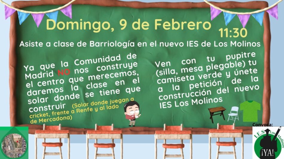 Clase de barriología en la parcela que debería acoger ya el instituto público de Los Molinos (Getafe)