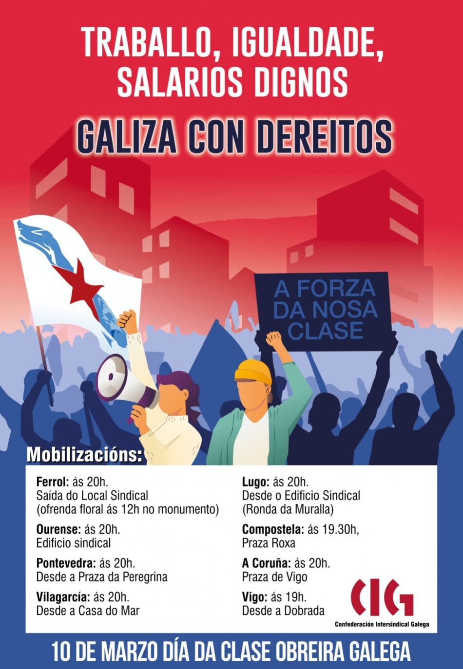 10 de Marzo: Traballo, igualdade e salarios dignos nunha Galiza con dereitos