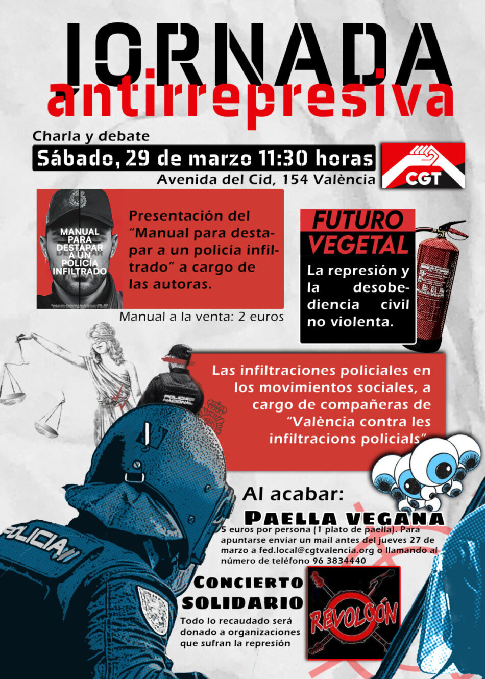 CGT organiza una Jornada Antirrepresiva en Valencia, el sábado 29 de marzo