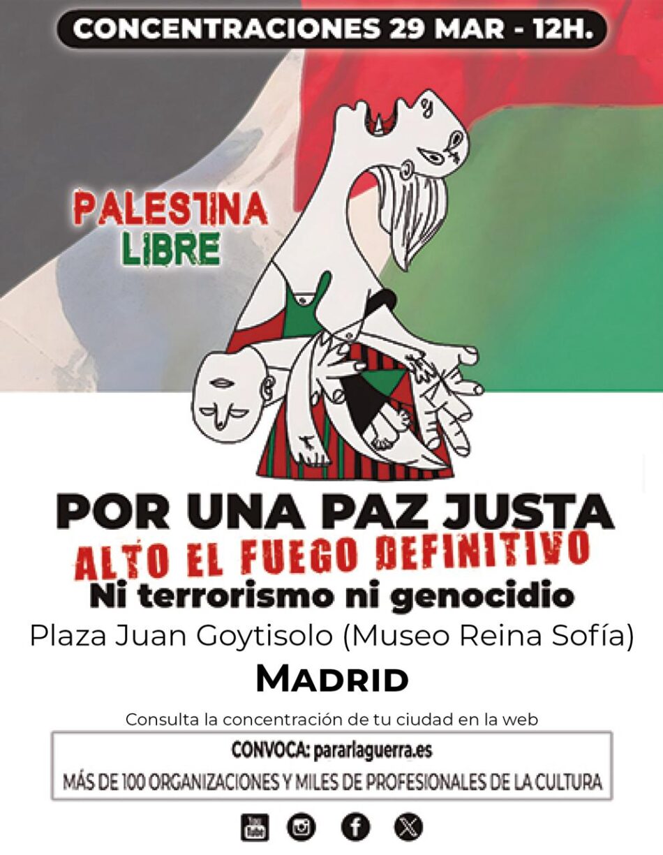 Concentraciones en 85 poblaciones en todo el país por el Alto el Fuego Definitivo en Palestina: Sábado, 29 de marzo